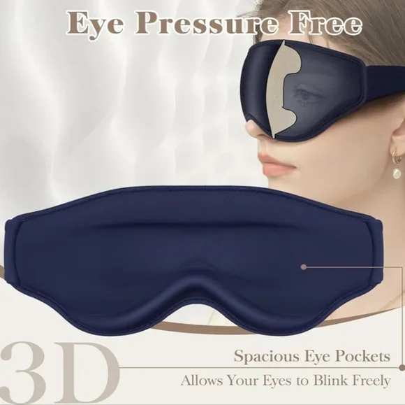 Light Blocking Sleep Mask Cooling 3D Memory Foam Pressure-Free Eye Pocket Black - Picture 4 of 8